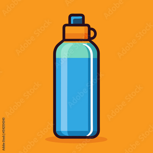Stylized blue water bottle with orange background perfect for health and fitness