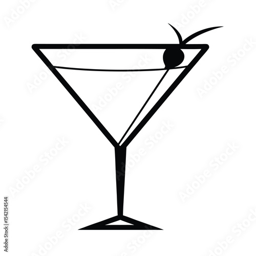 Elegant martini glass silhouette with olive garnish vector illustration for cocktail menu bar design or branding