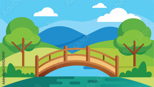 vector illustration of wooden bridge in a beautiful park reserve natural.