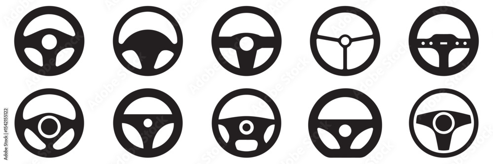 Ταπετσαρία Car Steering Wheel Icons Set – Silhouette and Line Style Symbols for Vehicle Int