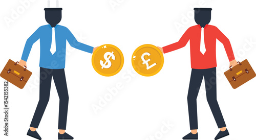 Currency Exchange, Businessmen Trading Dollars & Pounds, global business deal,currency conversion, international transactions, financial markets, and economic partnerships,versatile assets,