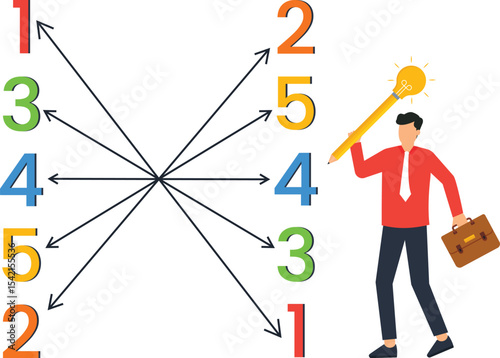 Businessman with Giant Pencil & Idea Lightbulb, marketing materials Perfect for showcasing strategic planning, problem-solving, innovative thinking, and business solutions,creative problem solving ,