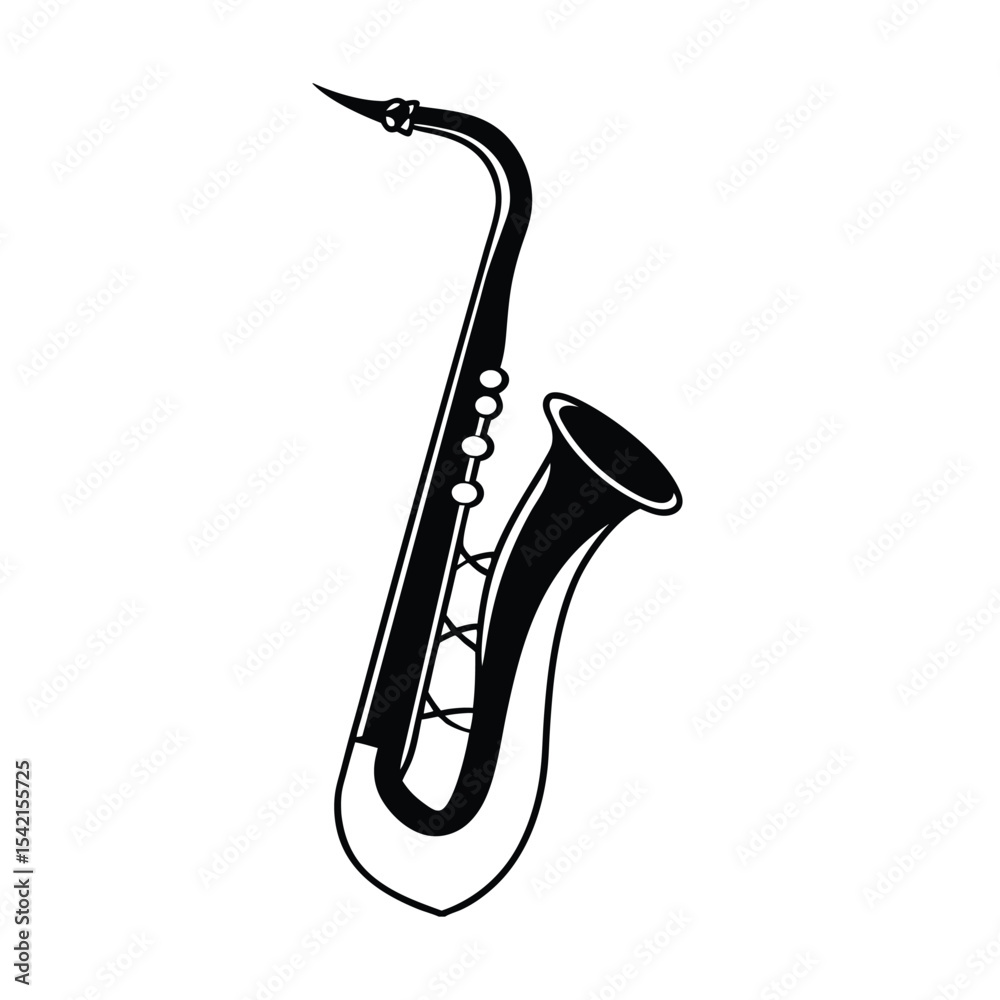 High resolution saxophone silhouette alto or tenor sax vector illustration for music design