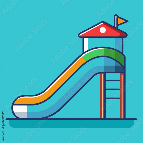 Stylized cartoon illustration of a playground slide with simple design elements