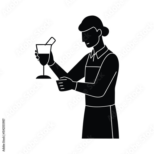 Silhouette of a bartender expertly mixing a cocktail professional food and drink illustration