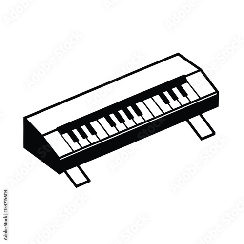 Vintage synthesizer silhouette retro music instrument vector graphic