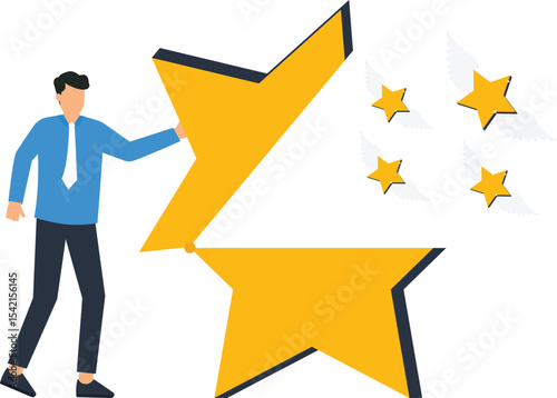 Businessman Creating Flying Stars, generating flying stars, symbolizing success, growth, and achievement, future aspirations,celebrate achievements, or inspire your audience to strive for excellence.