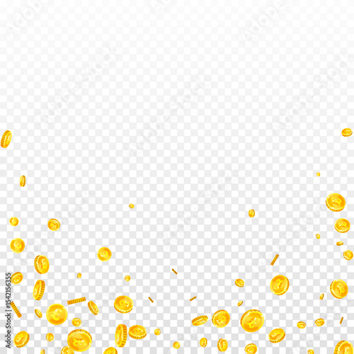 British pound coins falling. Scattered gold GBP