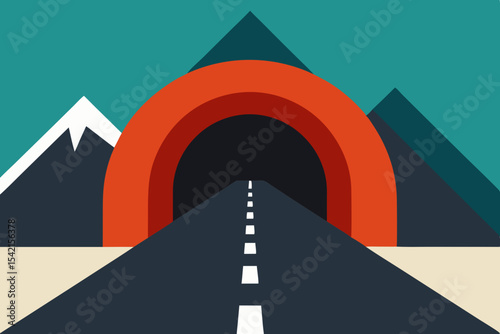 Vector illustration of an empty asphalt highway with an arrow sign, symbolizing the path and direction of future city travel and business success