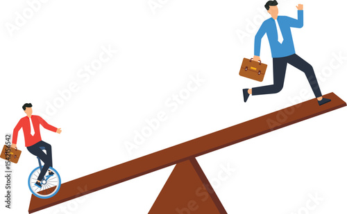Business Imbalance, challenges and disparities seesaw, risk management, market inequality,highlighting the struggle for balance and success.showcasing both stability and precariousness, targeting a bu
