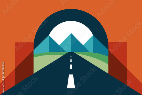 The empty asphalt road stretches toward the distant city horizon under a vast sky, embodying a journey into the future