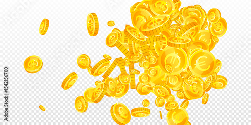 European Union Euro coins falling. Scattered gold