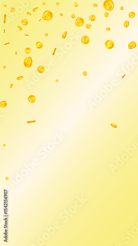British pound coins falling. Scattered gold GBP
