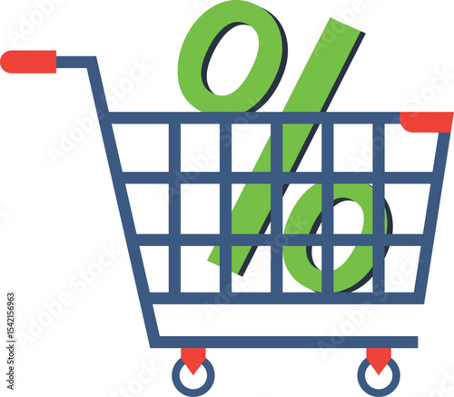 Shopping Cart with Percentage, sales, discounts, promotions, and e-commerce. clearance sales, bargain hunting, price reductions, and online shopping deals. 