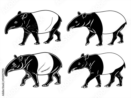 tapir sihouette black vector bundle