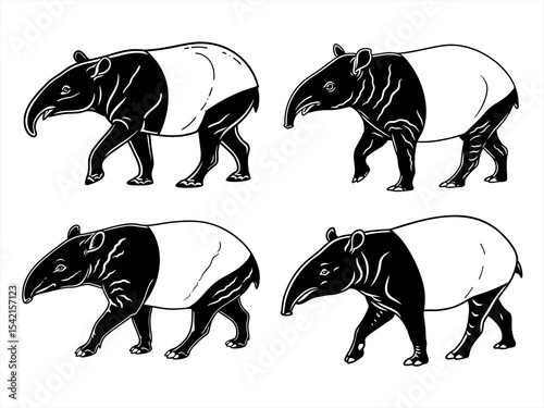 tapir sihouette black vector bundle