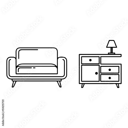 Chair and end table with lamp in a simple line drawing style