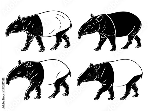 tapir sihouette black vector bundle