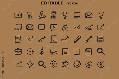 Hand drawn business and finance icons editable vector set