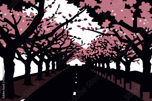 Stunning Pathway Surrounded by Pink Cherry Blossoms in Spring