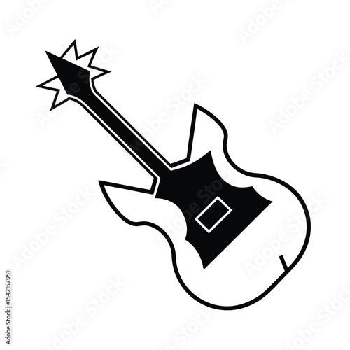Silhouette of a broken guitar smashed rockstar style vector graphic design for music rock and roll themes