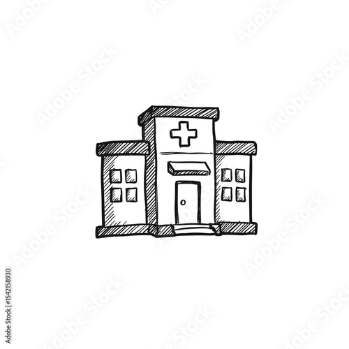 Hospital building icon in sketch style for medical services concept
