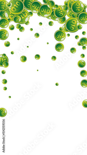 Vitamin Q10 round capsules scattered randomly.