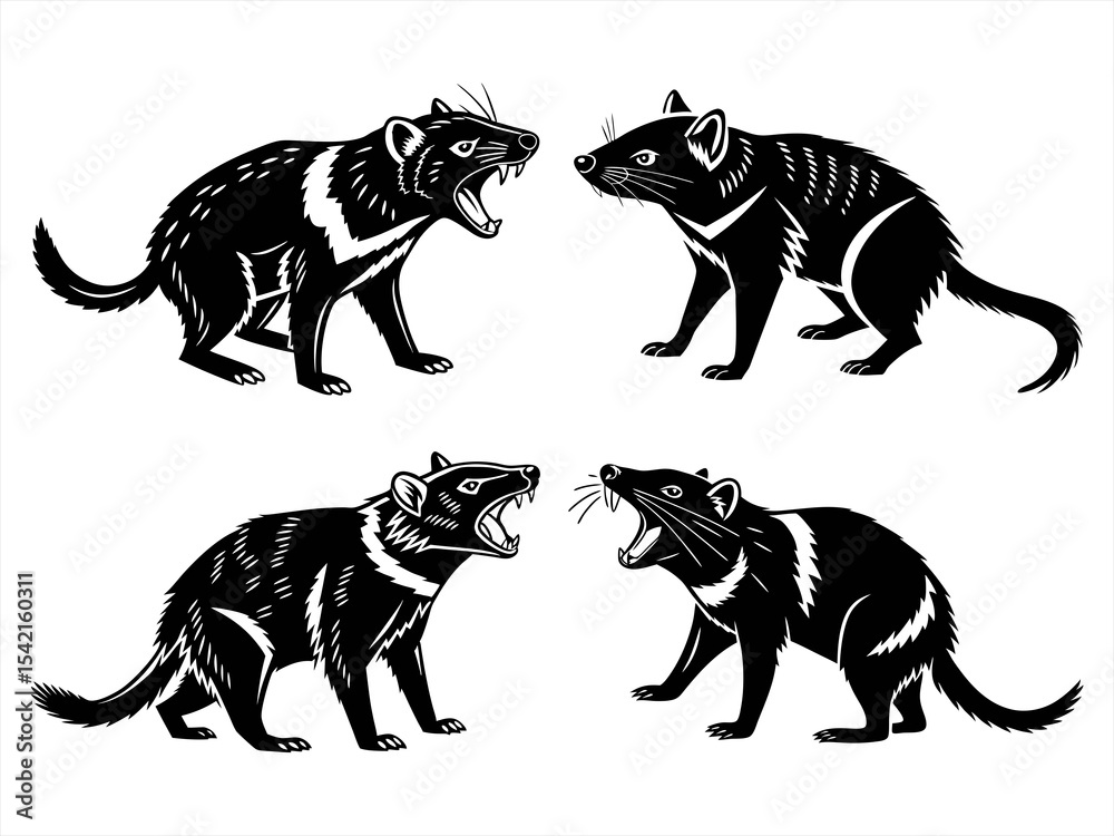 Naklejka premium tasmanian devil sihouette black vector bundle