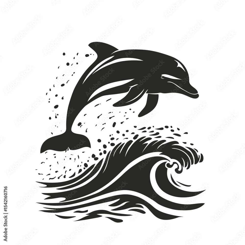 Obraz premium Stylized dolphin leaping from ocean wave