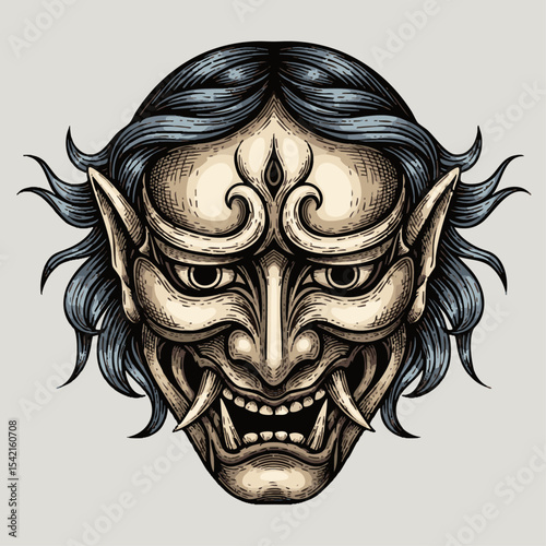 Intricate Oni Mask Exploring Japanese Folklore with Powerful Expressions