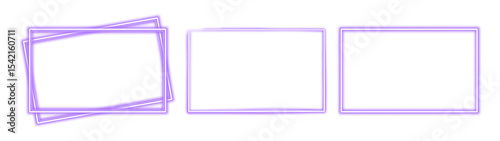 Violet purple neon set of rectangle shape frames. Vivid glowing lavender border isolated on transparent background. Shine glow light electric purple neon sign Banner, Mockup, presentation element, PNG