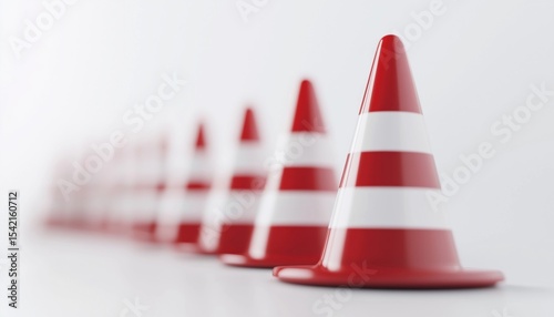 Red And White Traffic Warning Cones Or Pylons On A Pile Of Credit Cards Represent Financial Struggles Such As Past Due Payments And Household Debt.