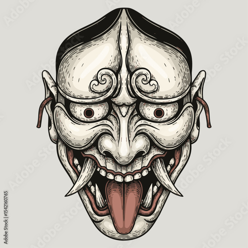 Vivid Japanese Noh Mask Showcasing Artistic Expression Cultural Heritage