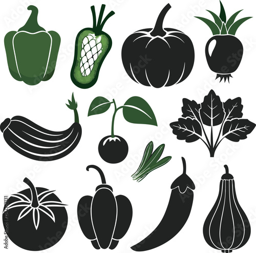 A vibrant collection of stylized vegetable illustrations, showcasing various common vegetables with a fresh and clean aesthetic