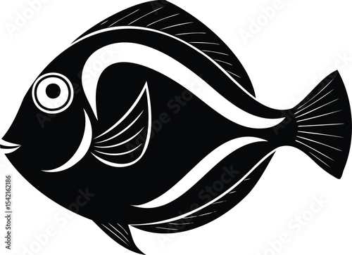 Stylized Powder Blue Tang Fish Silhouette Illustration with White Details and Features
