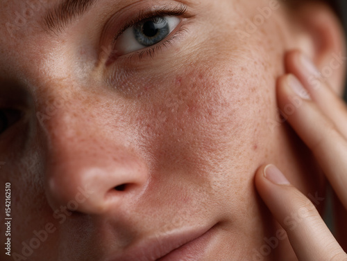Imperfections on a woman's face.