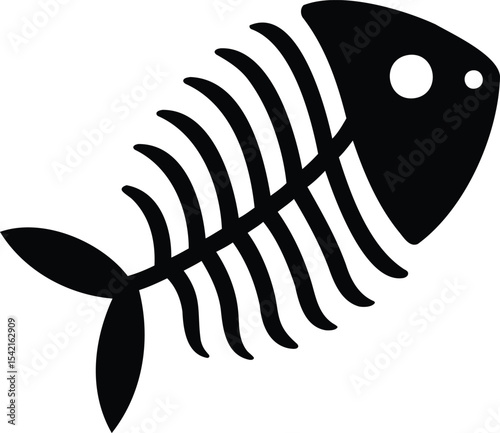Stylized monochrome fishbone on white background, evocative of cartoon design