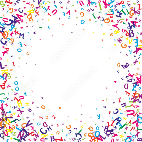 Scattered letters of latin alphabet. Colorful