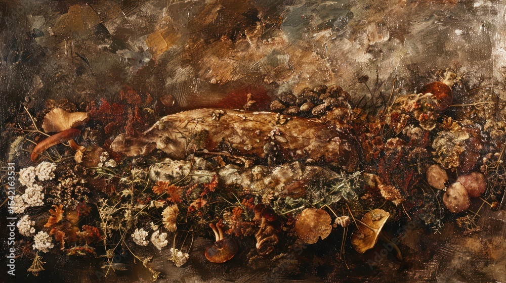 Obraz premium Dried flowers mushrooms arrangement