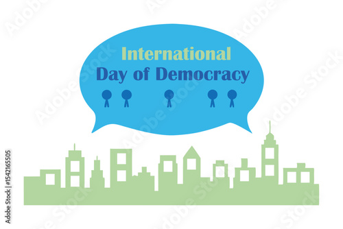  Giant Speech Bubble Above City Vector – Civic Dialogue and Collective Voice Symbolizing Democracy.