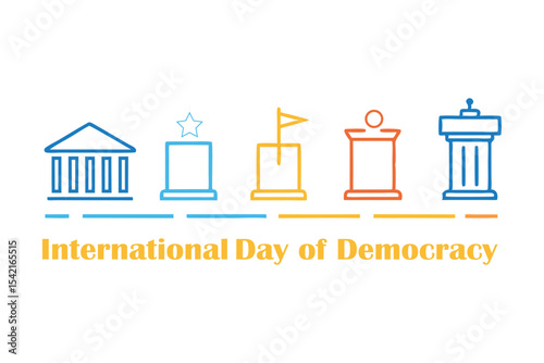  Democracy Timeline Vector – From Ancient Greek Agora to Modern Voting Booth in Linear Icon Style.