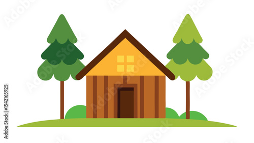wooden hut with trees vector art