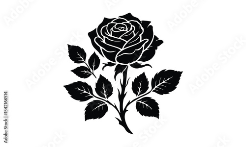 Silhouette Rose, Rose Silhouette Isolated on White Background