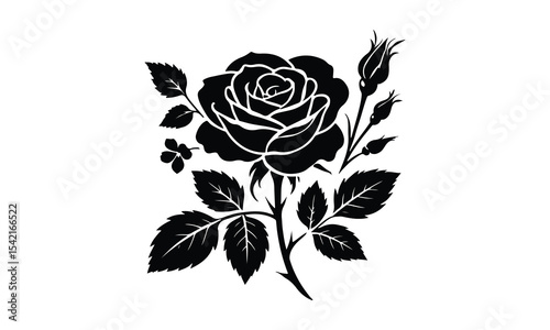 Silhouette Rose, Rose Silhouette Isolated on White Background