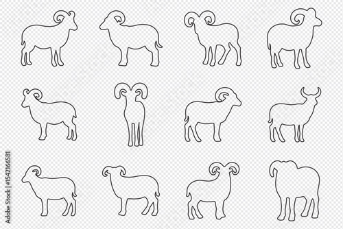 Minimalist Sheep  Outline Silhouette Set Vector Black Sheep Icons on White Background.
