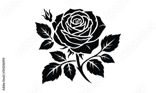 Silhouette Rose, Rose Silhouette Isolated on White Background