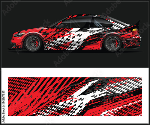 Red and Black Checkered Racing Car Wrap Design