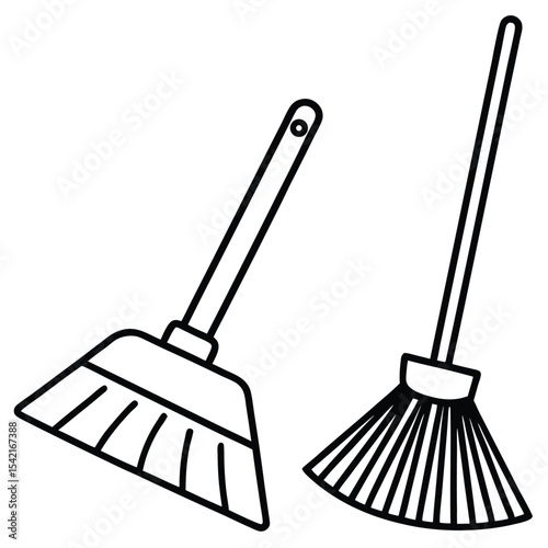 Line Art of a Broom and Dustpan