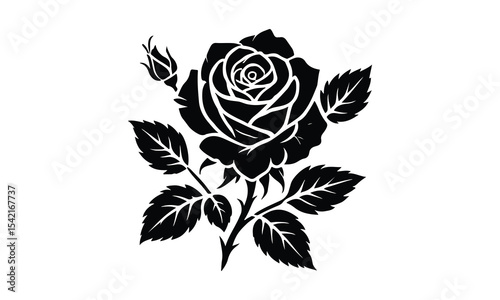 Silhouette Rose, Rose Silhouette Isolated on White Background
