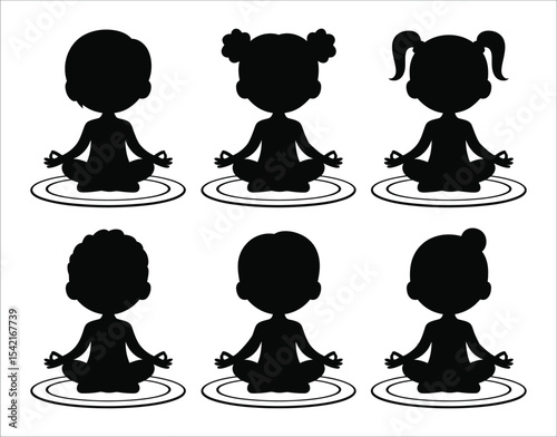Meditating Yoga Pose Vector Set